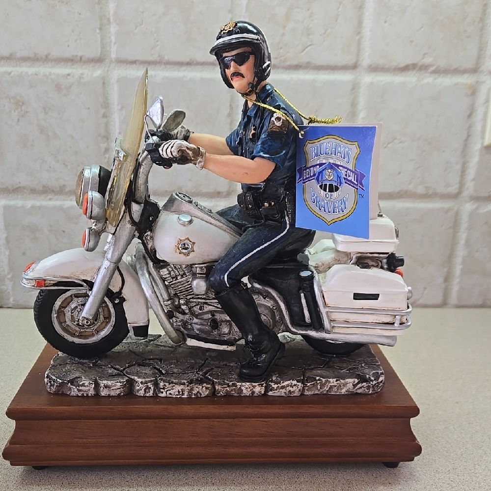 Blue Hats of Bravery "Highway Hero" Police on Motorcycle Figurine